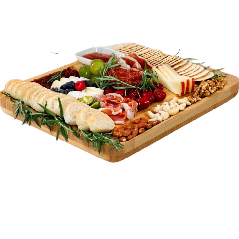 Light Bamboo Cheese Board & Knife Set | Organic Wood Charcuterie Platter